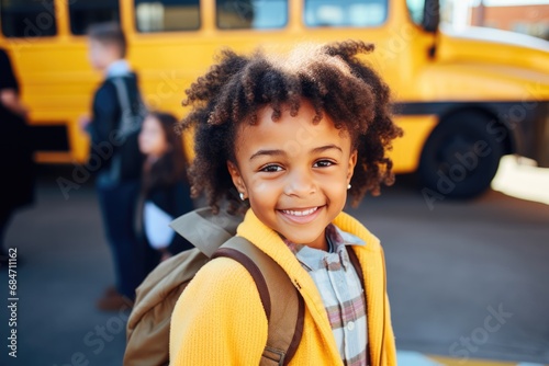 Smiling Girl Ready To Board School Bus