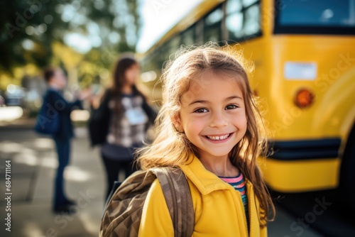 Smiling Girl Ready To Board School Bus