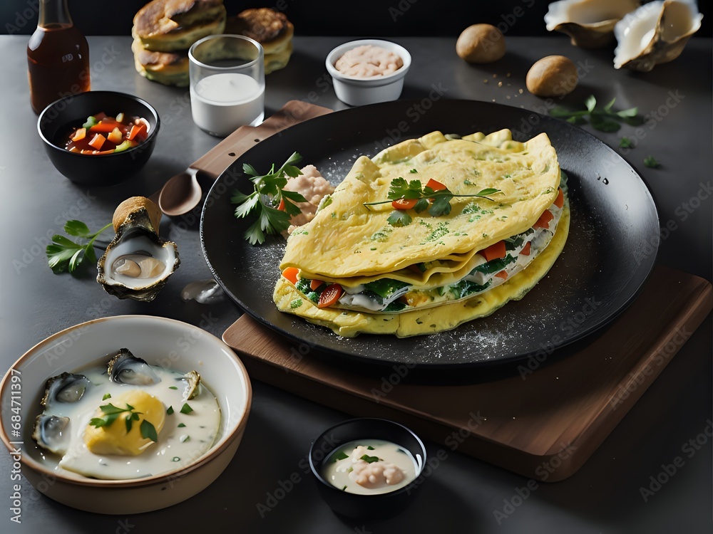 Capture the essence of Oyster Omelet in a mouthwatering food photography shot Generative AI Capture the essence of Oyster Omelet in a mouthwatering food photography shot Generative AI