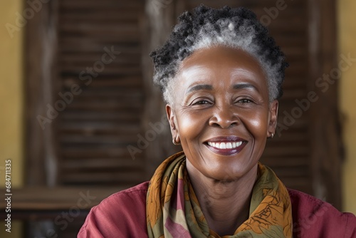 Thoughtful Senior Black Woman Showcasing Wisdom And Resilience photo
