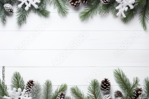 Winter Christmas Frame With Spruce Branches And Garlands, White Background Photorealism