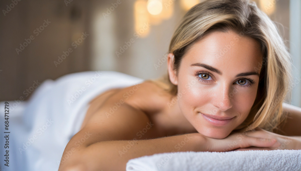 portrait of a relaxed young woman lying in a massage bed portrait of a relaxed young woman lying in a massage bed