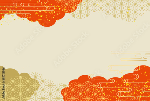 年賀状　正月　和柄　高級感・赤・金・雲　背景