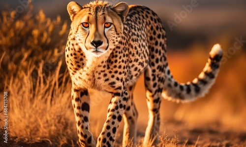 A cheetah running in the grass towards the camera © uhdenis