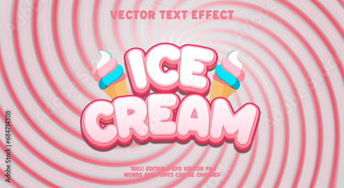 Ice cream 3d editable vector text effect with creamy background