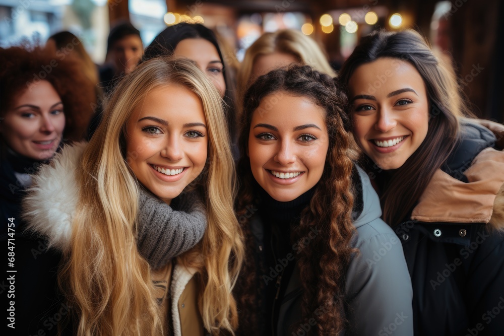 A group of young women stand side by side, posing for a photo.