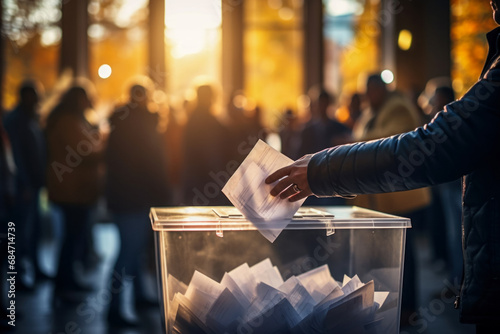 A man puts a ballot in a ballot box, close-up, voting and elections of candidates defending the rights of citizens and positive changes in the country, democratic reforms