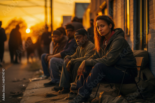 Homeless people sitting on the side of the road, the problem of protection and social security in the country, healthcare and unemployment problems, acute problems before the elections