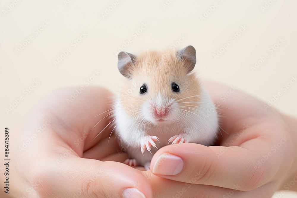 A person holding a small rodent in their hands created with generative AI technology