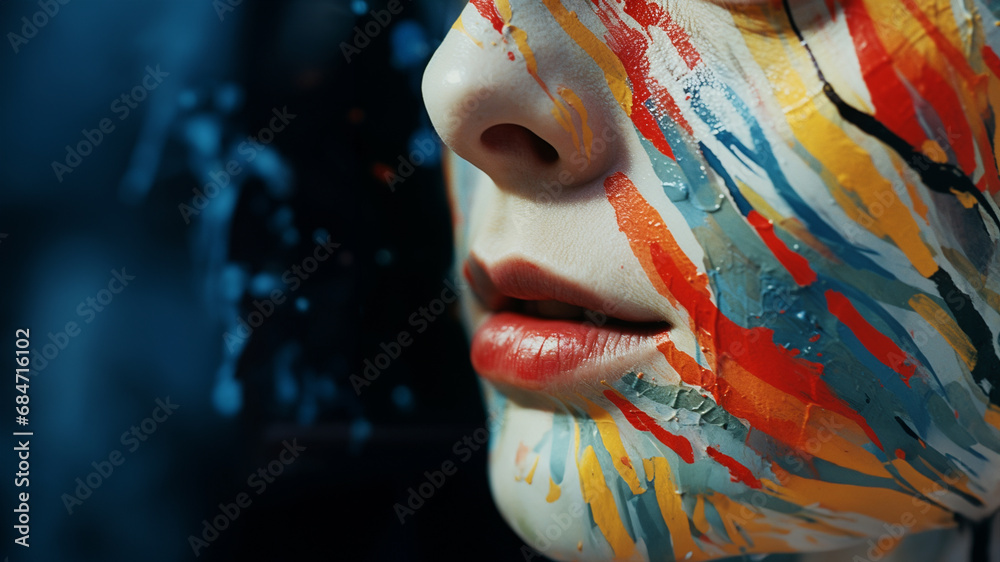 Close-up of a person amidst abstract digital artistry elements, illustrating the exploratory and experimental nature of digital art in design.
