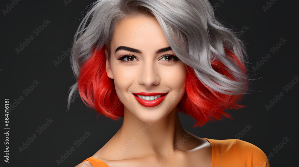 Happy young and smiling woman with copy space. Well dressed against solid background. Happy young and smiling woman with copy space. Well dressed against solid background.
