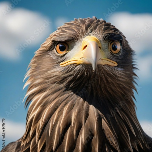 5. A majestic eagle figure with a clear blue sky background and fluffy clouds. Generative AI. 