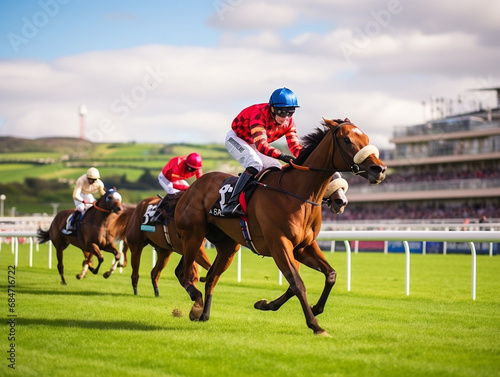 Fototapete A vibrant and detailed racecourse with clear markings, perfectly suited for thrilling horse racing events