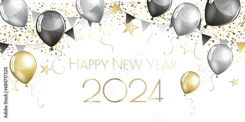 happy new year 2024 - Glitter gold stars background - party festive design photo