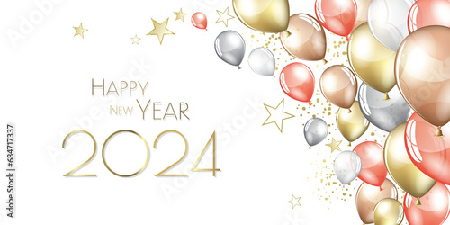 happy new year 2024 - Glitter gold stars background - party festive design