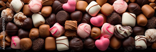 assorted chocolates wallpaper background, showcasing their variety and tempting appearance.