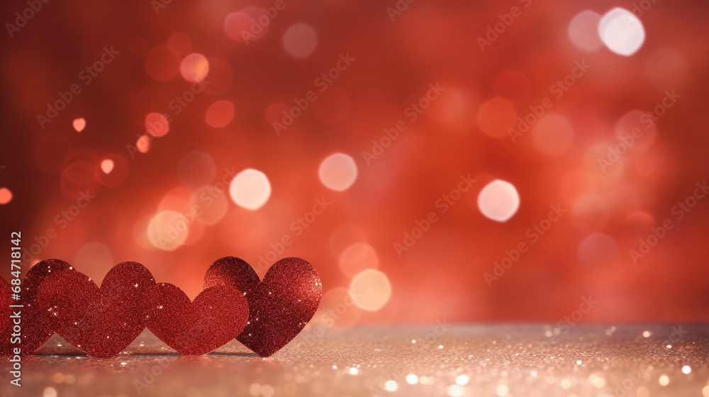 Valentines day background with red hearts on bokeh background Valentines day background with red hearts on bokeh background