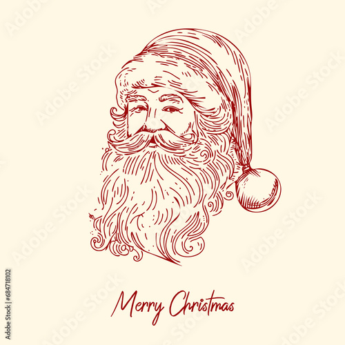 Santa Clause Face Line Art Christmas Vector
