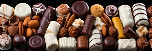 Assorted chocolate candies, top view