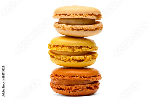 stack of colorful macarons, macarons isolated on white background