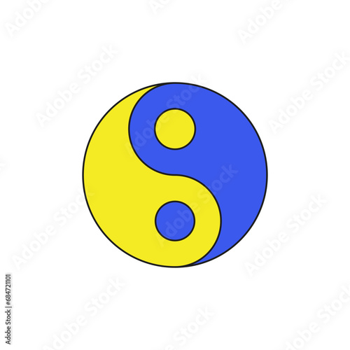 Y2k yin yang symbol cartoon element of balance and harmony groovy style icon vector flat
