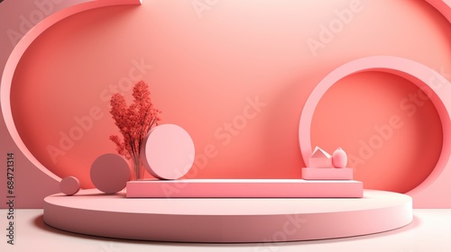 Stone rock podium for display product on pink background, for cosmetic product branding, identity and packaging presentation.promotion display. © Thanaphon