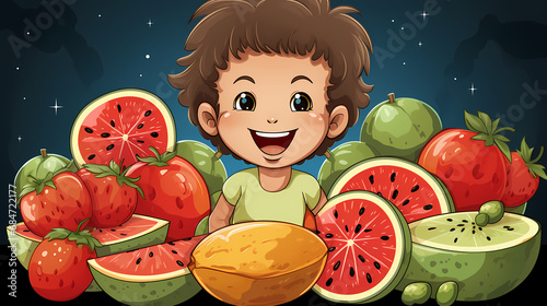Cute boy character enjoying...