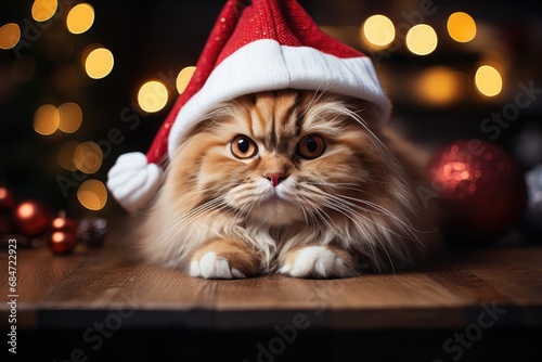 Cat in red Santa hat
