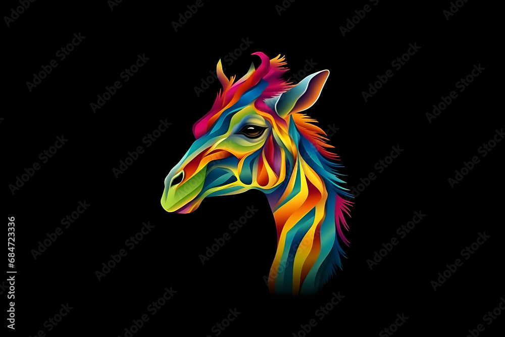 custom made wallpaper toronto digitalRainbow art giraffe on a black background. Neural network AI generated art