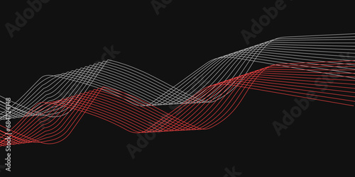 Abstract Black background with a glowing abstract waves. Abstract wave element for design. Digital frequency track equalizer, Futuristic background design. Long exposure, Light painting photography.