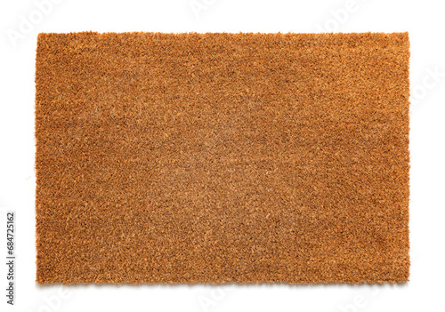 Natural brown coconut fiber doormat. Plain natural dry carpet on white background photo
