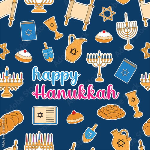 Hanukkah icons Colored pattern background Vector illustration