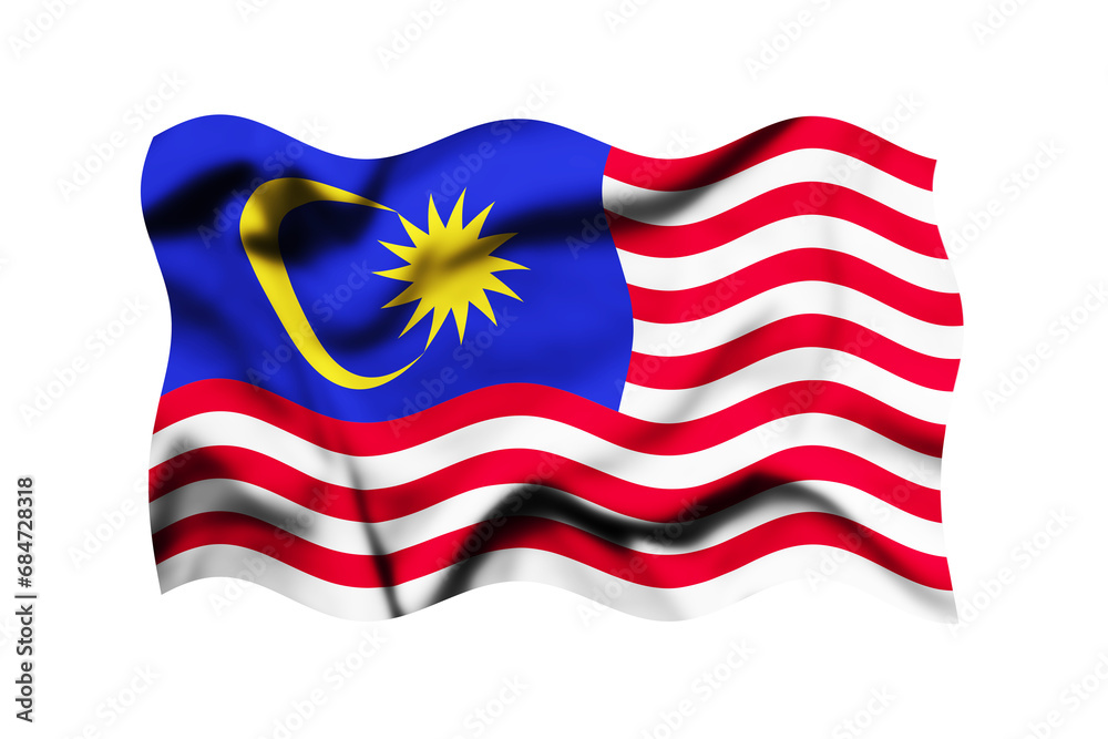 Waving the flag of Malaysia on a transparent background. 3d rendering. Clipping Path Included Waving the flag of Malaysia on a transparent background. 3d rendering. Clipping Path Included