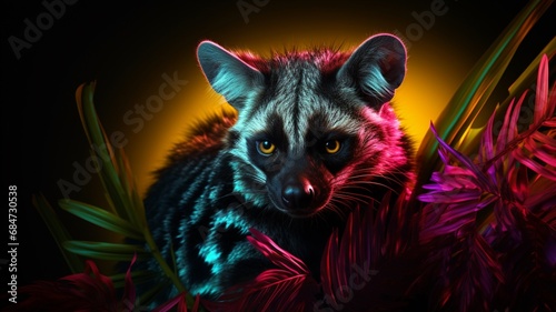 African Palm Civet animal neon Color AI Generated pictures photo