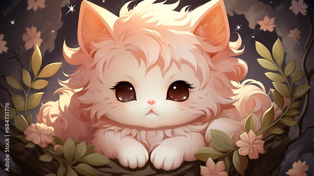 Cartoon kid cat sleep at night, wake up at morning. Cartoon kid cat sleep at night, wake up at morning.