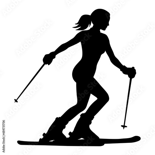 Female Skier in action silhouette. Vector illustration