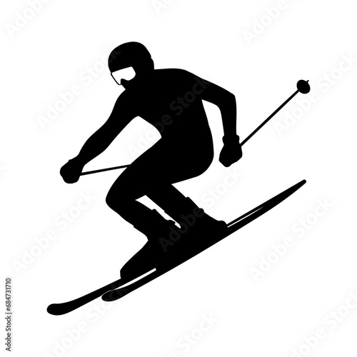 Male Skier in action silhouette. Vector illustration