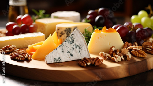 Various cheeses. Сheese plate beautifully served in restaurant. Exquisite Cheese Delights. An Ode to Fromage Flavors