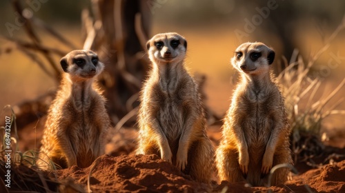 Group of meerkats in desert, Africa. Wilderness Concept. Wildlife Concept.