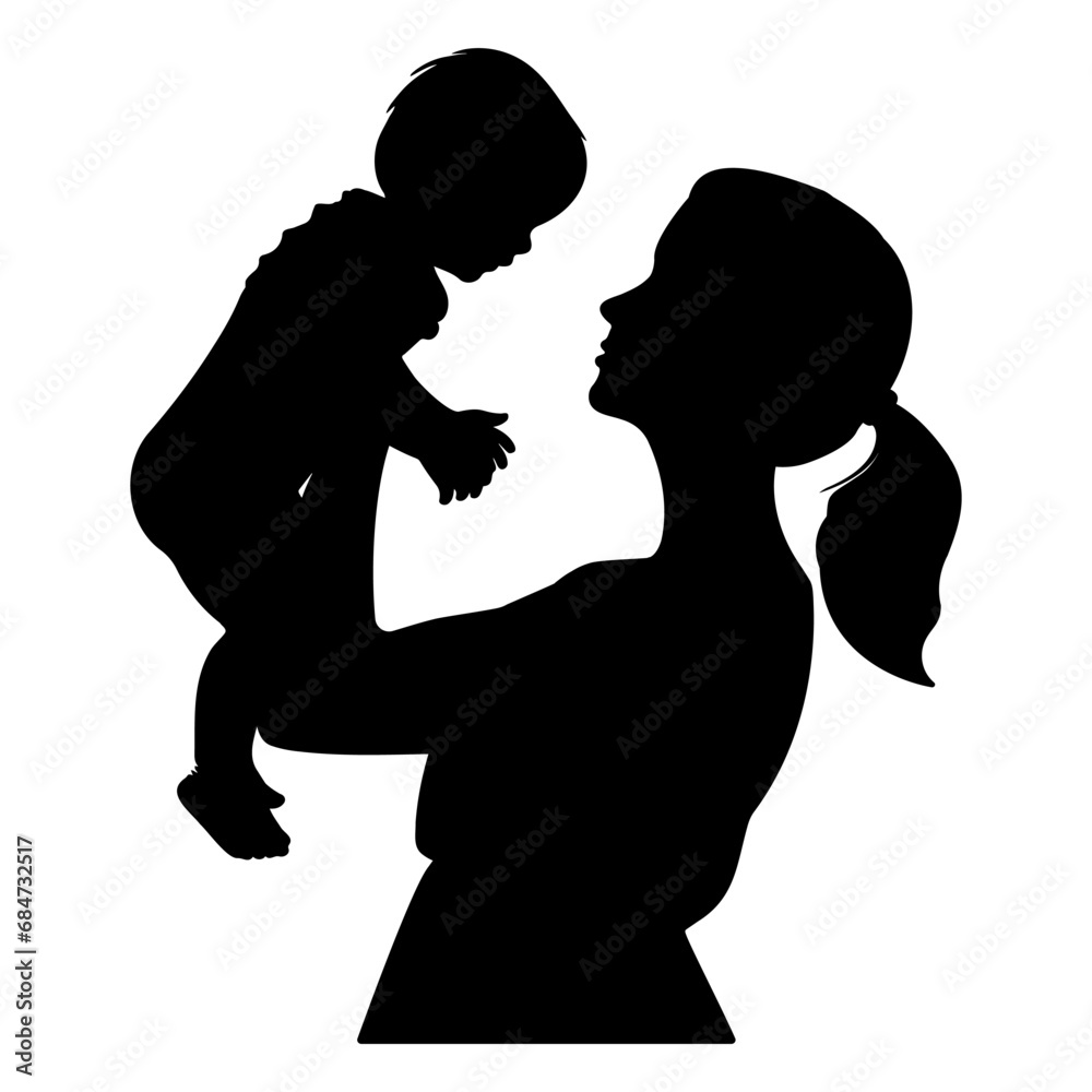 Mother lifting his son silhouette. Vector illustration