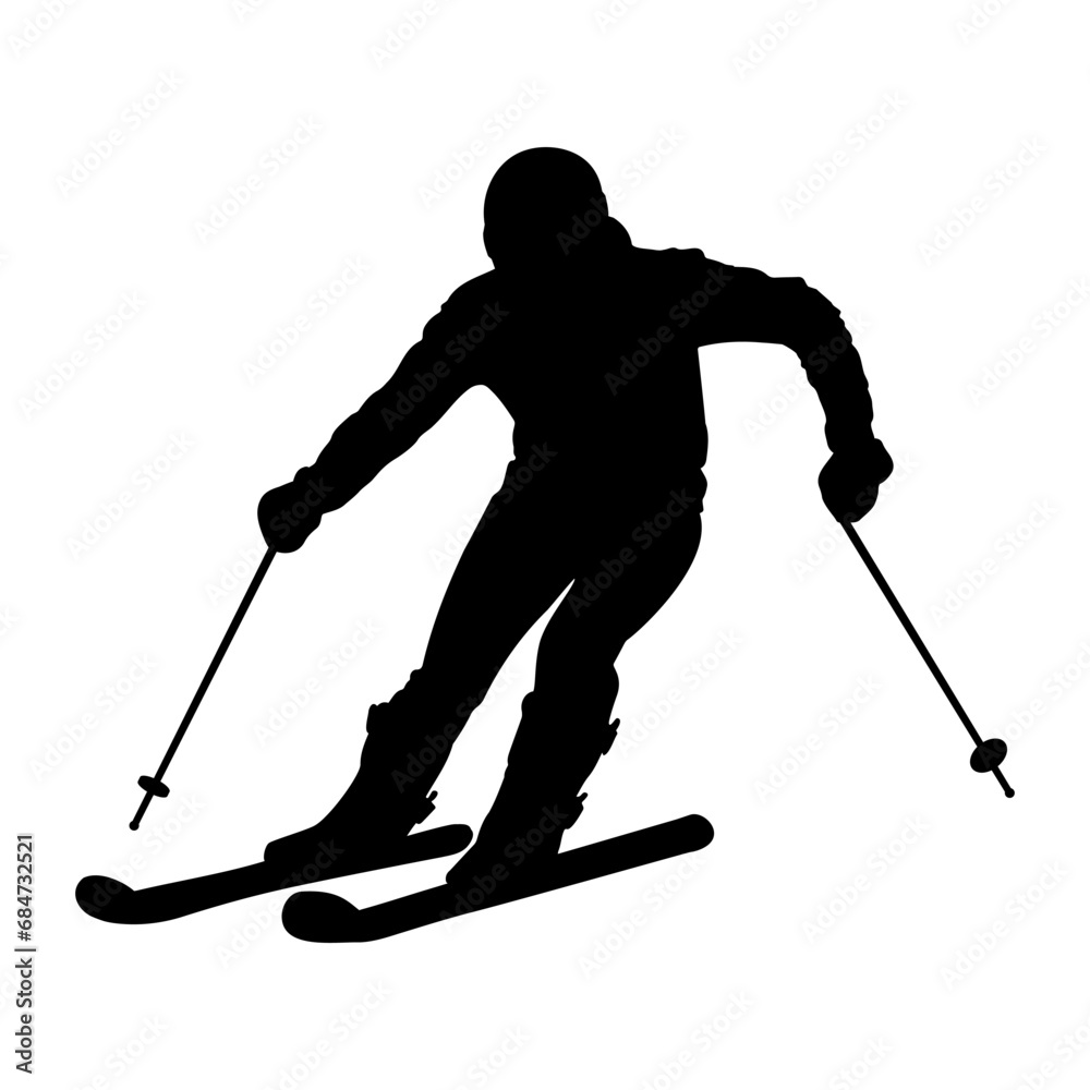 Fototapeta premium Male Skier in action silhouette. Vector illustration