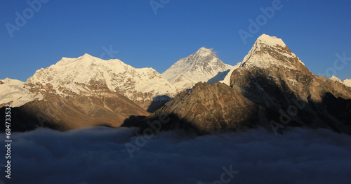 Mount Everest and sea of fog on a autumn day, Nepal.