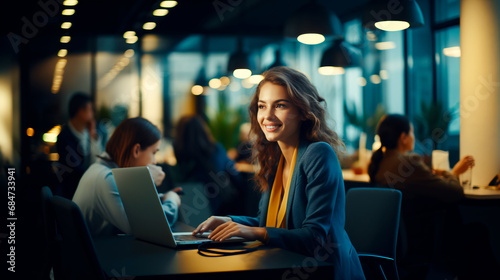 beautiful executive woman using a laptop in an office