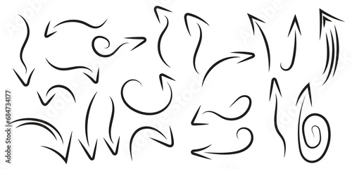 Hand Drawn Brush Stroke Arrows Collection Isolated Thick Cursor Arrows Set in Black Vector Illustration up down left right arrowhead