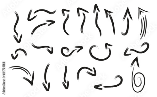 Brush Stroke Bold Arrows Collection Isolated Thick Cursor Arrows Set in Black Vector Illustration up down left right arrowhead