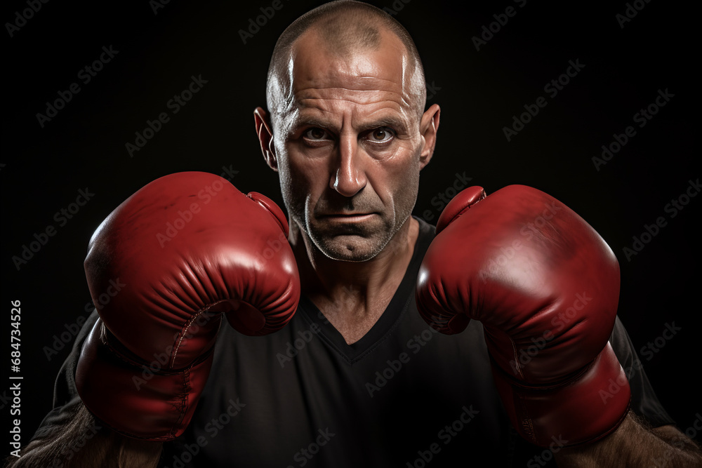 Portrait of a boxer in boxing gloves on a black background