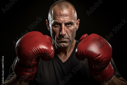 Portrait of a boxer in boxing gloves on a black background © Александр Довянский