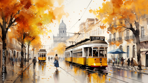 Yellow tram in Lisbon, Europe, Travel, Summer, Tourist