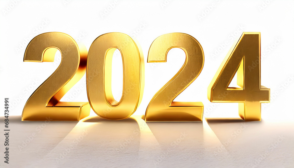 Happy new year 2024 golden numbers with on white background Happy new year 2024 golden numbers with on white background