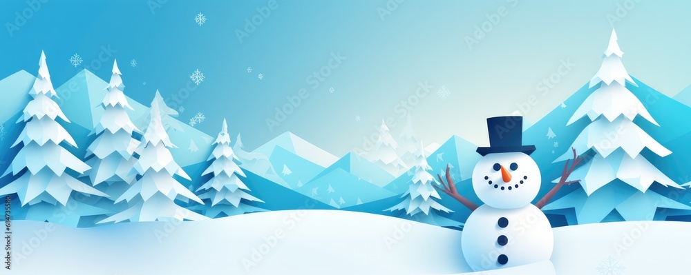 Winter snowy landscape illustration, christmas greeting card panorama. Generative Ai